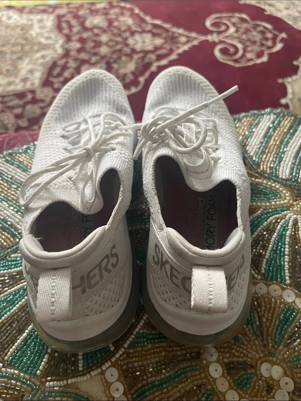 Skechers White Knit Slip-On Athletic Sneakers